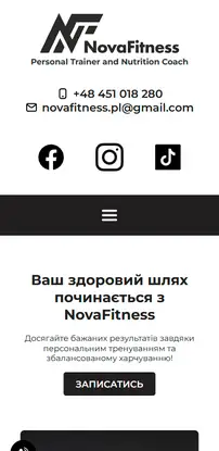 Nova Fitness website on a phone